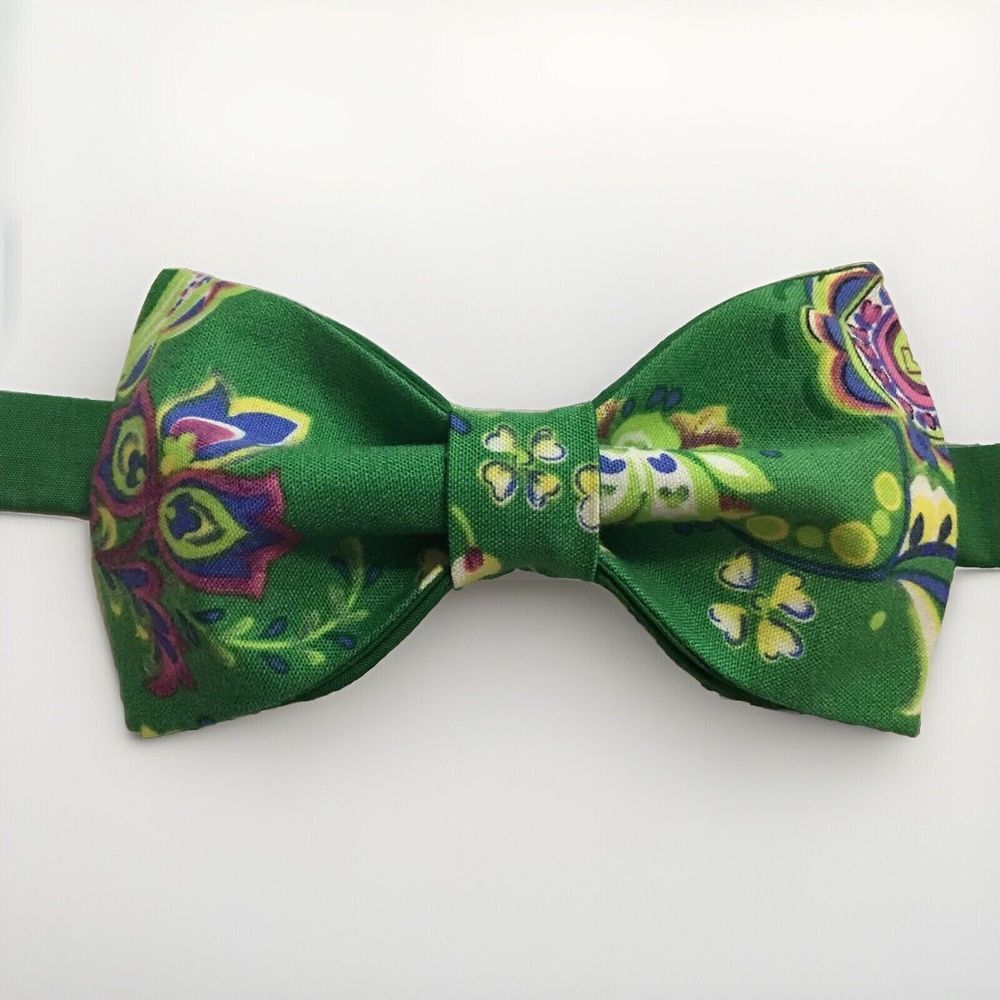 Custom Mens Green/Pink Floral Bow‎ Tie Pre-tied Adjustable Handmade bowtie